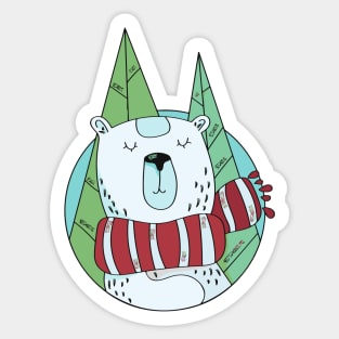 Winter Polar Bear with Scarf Sticker